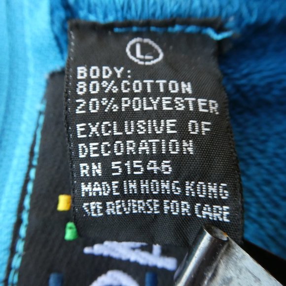 Vintage 80s Blue Sweatshirt 3D Velvet Purple Hearts Embroidered Zipper Back L - Picture 10 of 12